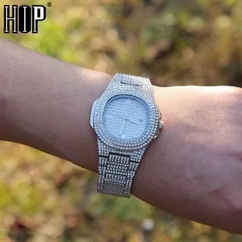 Hip-Hop ' as Mens Aukso Laikrodžiai, Prabangūs Data Kvarciniai Rankiniai Laikrodžiai Su Micropave CZ Nerūdijančio Plieno Žiūrėti Moterų ir Vyrų Papuošalai