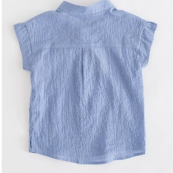 Vasaros Bamblys Berniukų Marškiniai Mėlyna Žalia Dryžuota Lininius Marškinius Mygtuką Palaidinė Kūdikiui Berniukas Mados Kišenėje, Vaikiški Drabužiai, Vaikų Drabužiai
