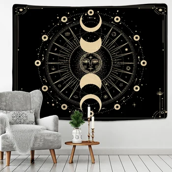 Sun Moon Gobelenas Juoda Balta Žvaigždėtas Dangus Sienos Kabo Astrologija Būrimą Matwitchcraft Hipių Mandalos Psichodelinio Taiji Dekoras