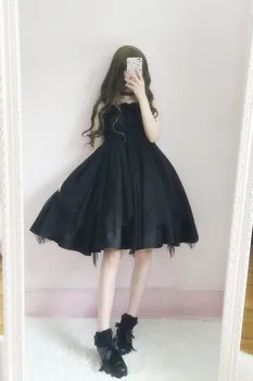 JSK Japonijos Lolice Dirželis Suknelė Gothic black veil suknelė Comic Con moterų cosplay lolita kostiumai, pasakų kei viduramžių Suknelė