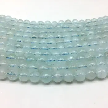 Beadztalk Gamtos Aquamarines Akmens Karoliukai Apvalūs Sklandžiai, 7 mm, 8 mm, 9 mm, 10 mm Crystal Blue 