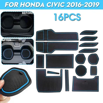 Audew 16Pcs Automobilio Salono Anti-slydimo Kilimėliai Nustatyti PVC Taurės Durų Konsolės Linijinės prietaisų Skydelio Telefono Monetos Gelio Pagalvėlės Honda Civic 2016-2019