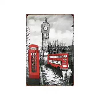 [ Mike86 ] LONDONO Raudonas dviaukštis AUTOBUSAS Big Beno STILIAUS Metalo Pasirašyti Sienos Apnašas Plakatas, Tapyba meno Kalėdų Dekoro Meno FG-516