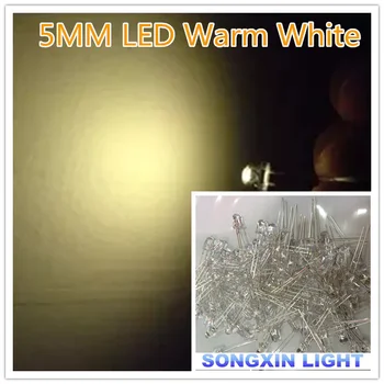 500pcs/Daug Skaidrus Apvalus 5mm, 5 mm Šiltai Balta Šviesos Diodų LED 2800-3200K Super brigh WW 5MM LED