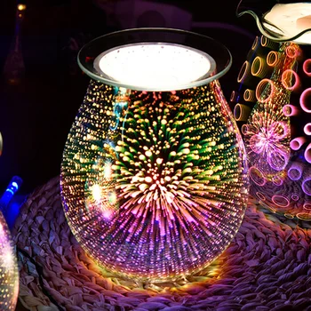 Aliejus Difuzoriaus Elektros Žvakė Šilčiau Stiklo Vaškas Ištirptų Šiltesnis su 3D Fejerverkų Efektas Naktį Šviesos Tortų Degiklis Aromatas Dekoratyvinės Lempos