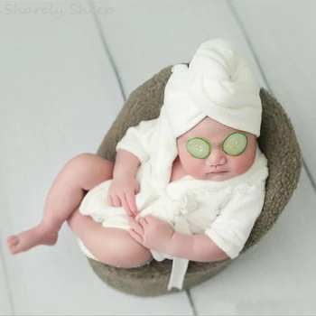 Naujagimio Fotografijos Rekvizitai Bžūp Garbanotas plaukų Perukas Baby Girl fotosesiją Dušo Skrybėlę Chalatas Kelia Drabužius foto Šaudymo Reikmenys