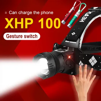 2021 Naujas XHP100 IR Jutiklis LED 18650 Žibintas įkraunamas usb žibintas XML T6 vandeniui žvejybos priekinis žibintas Galvos Žibintuvėlis žibintų