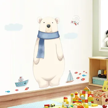Animacinių filmų Mielas Šalikas Polar Bear Siena Lipdukas Vaikams Kūdikių Kambariai Darželio Baltasis Lokys Laivo Valtis Sienos Lipdukai 