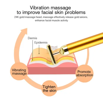 Energijos 24K Gold T Grožio Baras Veido Roller Impulso Firming Massager Anti-Senėjimo Veido Raukšlių Gydymas Lieknėjimo Raukšlių Stick