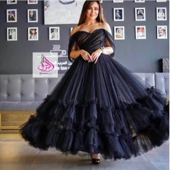 SoDigne Juoda Prom Dresses 2021 Nuo Peties Pakopų Tiulio Vakarą Oficialų Suknelė Užsakymą Dubajus Šalis Suknelė