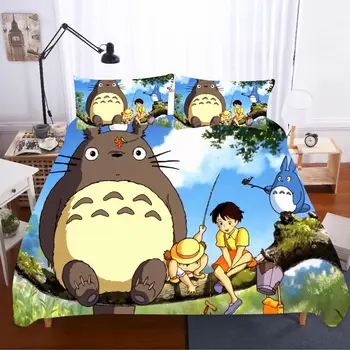 Animacinių filmų Totoro Patalynės Komplektas Namų Tekstilės Lovos Užvalkalai Šalikas Aukštos Kokybės 3D Karalius Dydžio Patalynės Komplektai Antklode Padengti Lova Užvalkalas