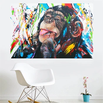 Abstrakti handpaint drobės spausdintas orangutan gyvūnų sienos menas nuotraukas šiuolaikinės miegamasis, vaikų kambarys apdailos drobė spausdinama