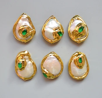 Gamtos Gėlavandenių Perlų jungtis Su Cirkono Aukso Electroplated papuošalai priėmimo, balta Perlų Karoliukai, Metalinės