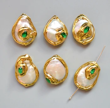 Gamtos Gėlavandenių Perlų jungtis Su Cirkono Aukso Electroplated papuošalai priėmimo, balta Perlų Karoliukai, Metalinės