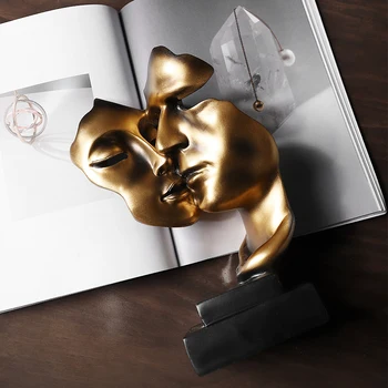 Aukso Retro Veido Kiss Kaukė Apdailos Dervos Skulptūra Darbalaukio Baldai, Namų Dekoro