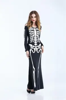 MISSKY Moterų Dress Helovinas Skeletas Ghost Zombie Ilga Suknelė Maskuotis Šalis arba Etapas, Kuriame Kostiumas moterims