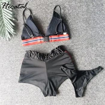 Hecatal Bikini 2021 Trijų dalių Maudymosi Kostiumas Moterų Paplūdimio Sporto Stiliaus Biquini Derliaus vientisa Spalva Padalinta Sagtis Moterų Tankini