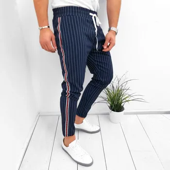 Vyriški dryžuotas verslo kelnes tiesiai tiesiai retro susiuvimo Streetwear plius dydžio kelnės Vyrų elastinės juostos raišteliu kelnės