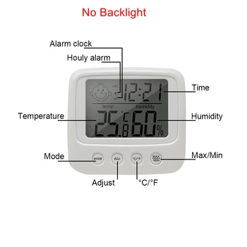 LCD Skaitmeninis Termometras su Drėgmėmačiu Oras Stotis Temperatūros Matuoklis Žadintuvas Kambario Sienos, Elektroninis Temperatūros Drėgmei Bandymas