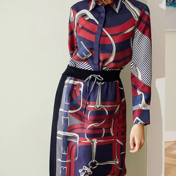 Naujas Diržas spausdinti šilko sijonas moteriški aukšto juosmens šilko sijonas vidurio sijonas