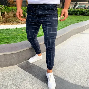 Mens Kelnės Mados Pledas Kelnės Vyrams Streetwear Hip-Hop Kelnės Skinny Chinos Kelnės Slim Fit Atsitiktinis Kelnės Poilsiu