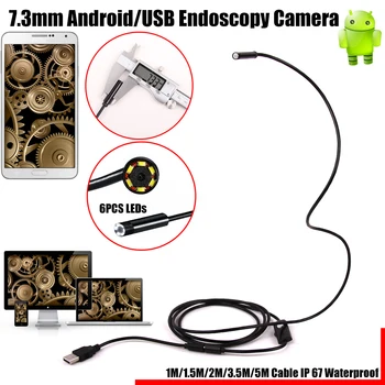 2in1 Endoskopą Micro USB Endoskopą už Andriod Telefono ir KOMPIUTERIO 7.3 mm Dia HTA7 6LED 60 Laipsnių Angelas IP67 Inspecition Endscope