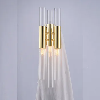Šiaurės Aukso Ketaus Stovas su Matinio Stiklo G4 LED Tris Slyvų Žiedų Vamzdžio Sienelės Sconce Lobistų Naktiniai staleliai, Lempa Eilėje Villa Viešbutis