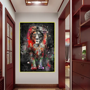 Modernus gyvūnų spalva grafiti liūtas gyvenimo kambario, miegamasis apdailos, dažymo sienelės nuotraukas kambarį drobė, tapyba