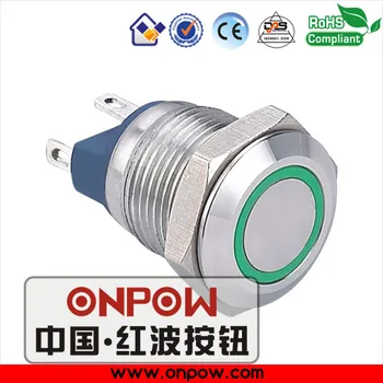 ONPOW 12mm plokščia galva žiedas LED akimirksnį mygtukas jungiklis GQ12-AF-10E/J/B/12V/S