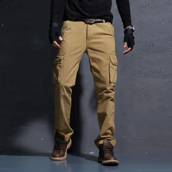Mados Streetwear Vyrų Džinsai Tiesūs Tinka Atsitiktinis Multi Kišenės Krovinių Kelnės Vyrams Lauke Chaki Armijos Žalioji Karinės Kelnės Homme