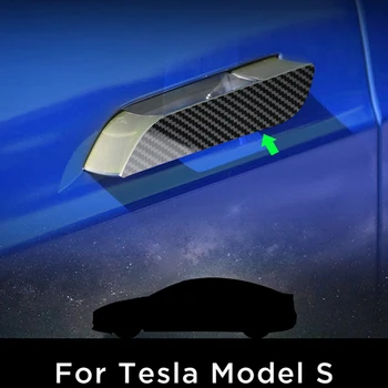 4 Vnt Nekilnojamojo Anglies Pluošto Automobilių Šildomi Durų Rankena, Padengti Įbrėžimams Raštas Apdaila Lipdukas Aksesuaras Tinka Tesla Model S-2019