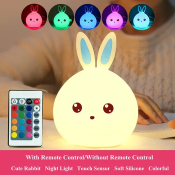 Triušis LED Nakties Šviesos Palieskite Jutiklį Nuotolinio Valdymo Spalvinga USB Įkrovimo Silikono Katytė Naktiniai staleliai, Lempa Vaikams, Kūdikių Dovanų