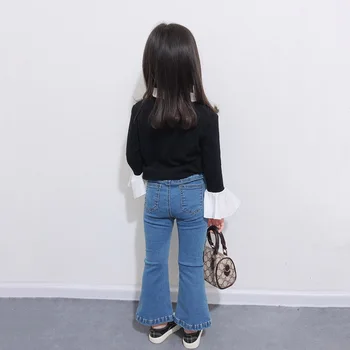 ANKRT 2020 m. Rudenį naujų mergaičių korėjos užsiliepsnojo kelnės mados siūlėmis vidurio juosmens džinsai vaikams.2T-7T