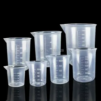 Laboratoriniai plastiko stiklinę su skale Sutirštės plastiko matavimo puodelio kepimo įrankis PP medžiaga 25/50/100/150/250/500/1000ml