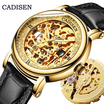 CADISEN Top Brand Vyrų Automatinis laikrodis Prabanga Aukso Tuščiaviduriai Mechaninė Žiūrėti Karinės Verslo Laisvalaikio Vyriškas Vandeniui 5ATM 40MM