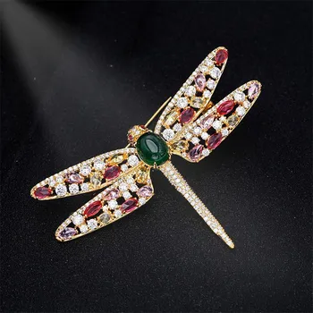 Elegancija Vabzdžių Dragonfly Kalnų Krištolas Smeigtukai Ženklelis Sages Moterims Mergina Mados Smeigtukai Aukso Sagės Su Spalvinga Cirkonis