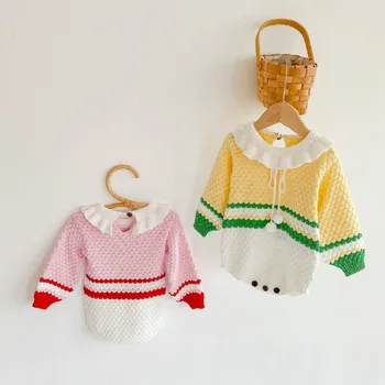 Pavasarį ir Rudenį baby girl Bodysuits dot ilgomis rankovėmis susiuvimo medvilnės kombinezonas Bodysuits laipiojimo drabužiai