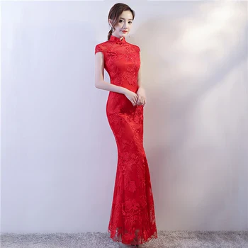 Vintage Stiliaus Kinijos Cheongsam Vestuvių Suknelė Retro Taurę Drabužių Ilga Suknelė Santuokos Qipao Šalies Vakarinę Suknelę Vestidos Drabužiai