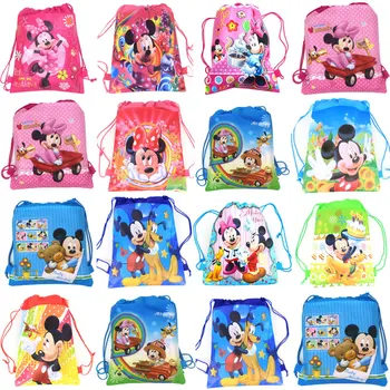 Minnie, Mickey Mouse neaustinės medžiagos maišelis audinio kuprinė vaikui keliauti mokyklos maišą apdailos raišteliu dovanų maišelis, skirtas vaikams, gimtadienis