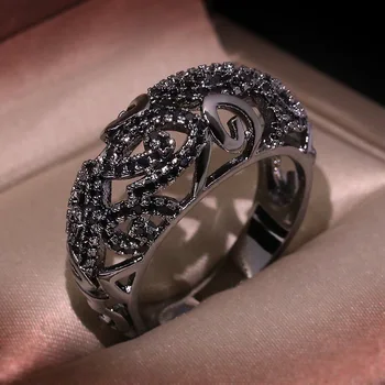 Perdėtas Asmenybės Volframo Žiedas Juodas Cirkonis Tuščiaviduriai Austi Modelis Retro Žiedas Vestuvinis Žiedas Papuošalai Dovana Ponios Žiedas