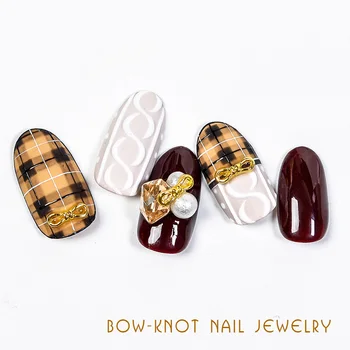 100vnt metalo lankas-mazgas nagų dailės papuošalai, aukso/juoda/rožinė aukso laivapriekio nail art jewelry Japonijos mados nagų dailės lankas-mazgas