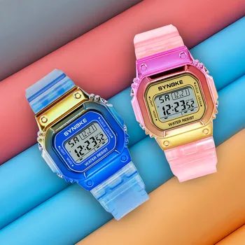 Relogio Feiminino SYNOKE Juosta atspari Vandeniui Elektroninių LED Watch Lady Vyrų Laikrodis Mados Spalvos Skaitmeninis Žiūrėti Suknelės reloj mujer