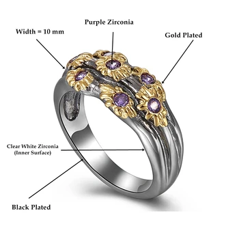 Naujas dizainas Gotikos Žiedai moterims vintage juodas žiedas Aukso Žiedai su Violetine Cirkonis Didmeninės bižuterijos Nemokamas pristatymas