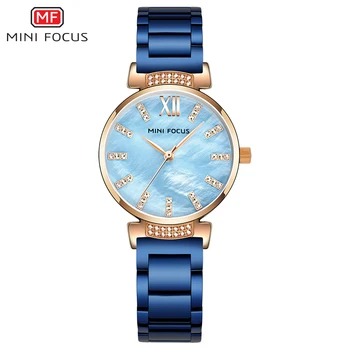 MINI DĖMESIO Jūrų Elegantiškas Moterų Laikrodžiai Kvarcinis Laikrodis Nerūdijančio Plieno Dirželis Kristalų Apdaila Viršų Prabangos Prekės ženklo Suknelė Laikrodį