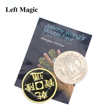 Dvigubo Veido Super Triple Monetos (Pusę Dolerio, arba Morgan Doleris Versija) Johnny Wong Magijos Triukų, Iliuzijų Close up Magic Rekvizitai