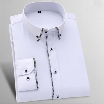 Naujas Atvykimo Pledas Ratlankio mygtuką žemyn apykaklės ilgomis rankovėmis slim fit lengva priežiūra geros kokybės kietojo oficialių verslo vyrų suknelė marškiniai