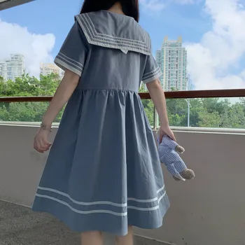 Japoniško Stiliaus Kolegija Stiliaus trumparankoviai Mergina Suknelė Moterų 2020 M. Vasarą Naujų Prarasti Saldus Amžiaus-Sumažinti JK Sailor Apykakle Suknelė