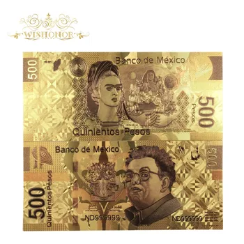 10vnt/daug Meksikos Banknotų 24k Auksu 500 Pesas Padirbtų Pinigų Namų dekoro Suvenyrų Banknotų Popierinių Pinigų Kolekcija