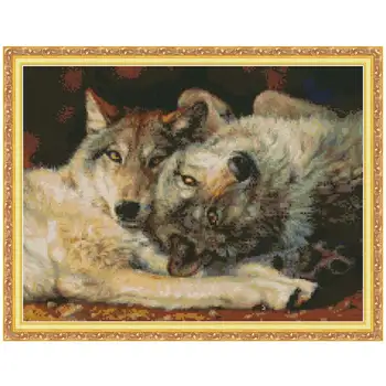 Vilkas gyvūnų tapybos skaičiuojami 11CT 14CT Kryželiu Rinkinys 