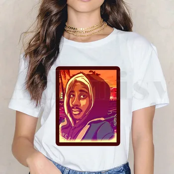 Reperis 2pac Tupac Moterų Marškinėliai Harajuku Moterų trumpomis Rankovėmis T-shirt Vasaros Marškinėlius Drabužiai